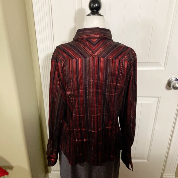 TRIBAL Button Up Shirt Long Sleeved RED BLACK MEDIUM 12 - Picture 8 of 8